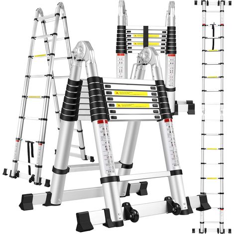 TLGREEN Teleskopleiter, Klappleiter 5 Meter, Multifunktionsleiter, Anti-Rutsch-Leiter, Trittleiter, Teleskop-Klappleiter aus Aluminiumlegierung, Tragfähigkeit 150 kg (1/5)