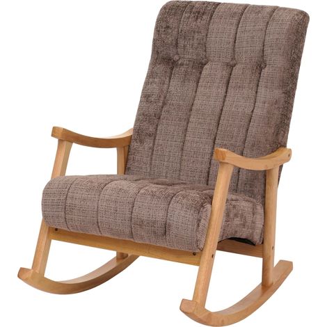 [NUNCA USADO] Silla mecedora HHG-857, sillón relax, madera MVG, tela/tejido chenilla (465 g/m²), marrón, estructura natural