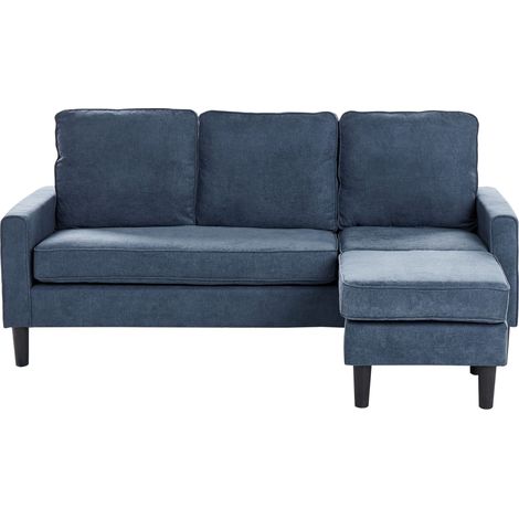 Canapé Fixe 3 Places en Tissu Bleu avec Pouf Ottoman Confortable pour Salon au Design Moderne Beliani