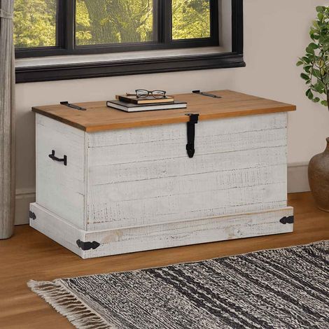 Baúl de almacenamiento HALDEN blanco 91x48x47 cm madera maciza vidaXL (1/5)