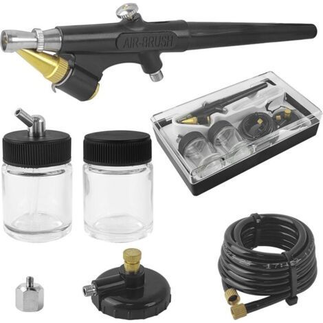 Pistolet de peinture miniature avec régulateur de pression d’air et adaptateur d’entrée d’air – Idéal pour maquettes, maquillage artistique, retouches automobiles (pression de travail : 15–50 PSI) (1/4)