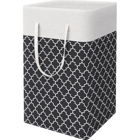 Grand panier à linge 75 L - Panier à linge autoportant et imperméable avec poignée extensible - Panier à linge haut et pliable noir (1/5)