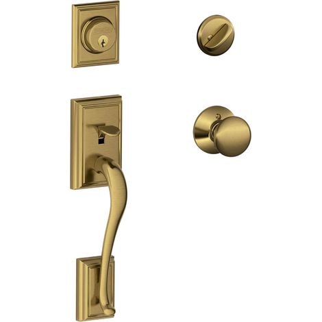 Poignée de porte à cylindre unique et bouton de porte Plymouth, laiton antique (F60 ADD 609 PLY) (1/5)