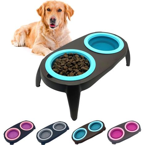 Gamelle Surélevée 2 en 1 Anti-Éclaboussure pour Chien et Anti-Glouton Chat avec Support, Bols Amovibles et Pliables (1/5)