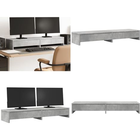 vidaXL Monitorständer mit Schubladen Betongrau 100x27x15 cm
