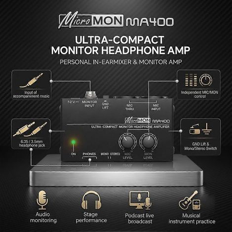 Préamplificateur casque MA400, amplificateur-mixeur casque stéréo/mono, avec isolation de masse, compatible avec la diffusion en direct, connecteur standard américain (1/4)