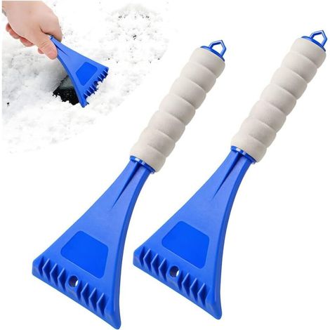 Pelle à neige pour vitres de voiture d'hiver, pelle à glace avec manche souple antidérapant, pelle à glace en plastique, pelle à neige pour voiture, outil d'hiver pour pare-brise (2 pièces - bleu) (1/5)