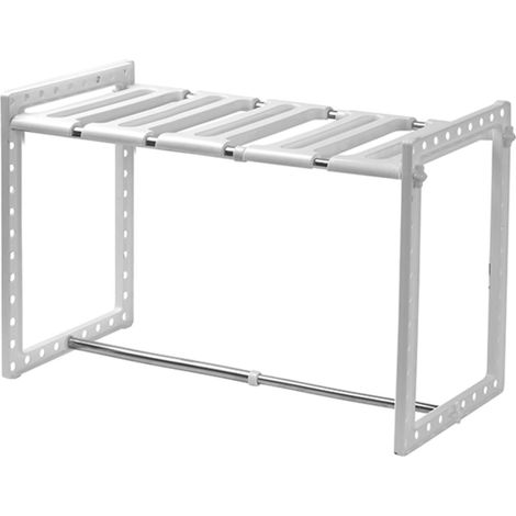 Calicosy – Étagère sous évier extensible en plastique blanc L38/65 cm – Ajustable en hauteur et longueur – Capacité 4.5 kg pour rangement optimisé