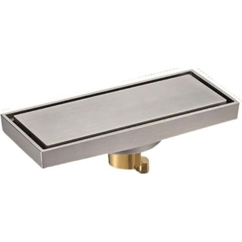 Bonde de sol invisible en cuivre épais pour lavabo et salle de bain, désodorisante et anti-débordement, 8 x 20 cm, finition brossée. (1/5)