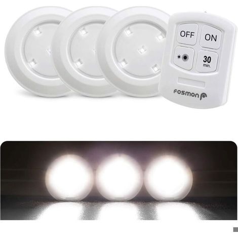 Faretti LED wireless con telecomando (confezione da 3), temperatura di colore 5700K, perfetti per illuminare cucina e armadio. (1/4)