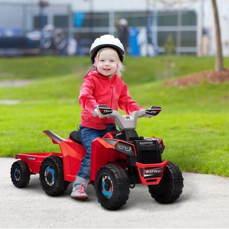 Quad elettrico per bambini con rimorchio, 2,5 km/h, 50 min, 1,5-3 anni, 25 kg, rosso OKMYHOME (1/5)