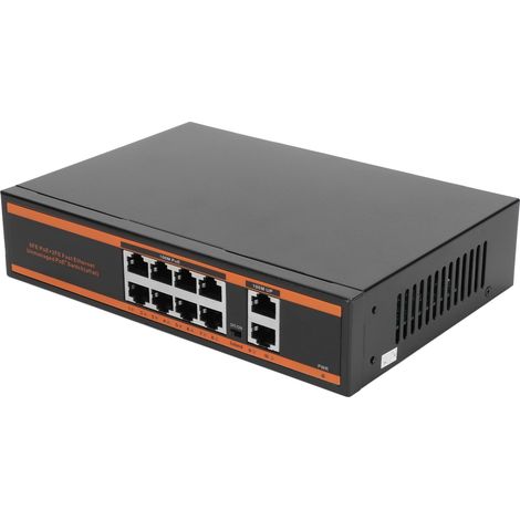 Switch PoE 10 ports, 8 ports PoE 100 Mbps, 2 ports RJ45 100 Mbps, conception sans ventilateur, conforme à la norme IEEE 802.3at/af, alimentation 120 W, prise US, 100-240 V (1/5)