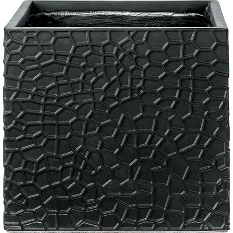 Maceta para exterior e interior tiesto decorativo cuadrado de fibra de arcilla 42 x 42 x 38 cm negro Feiyan