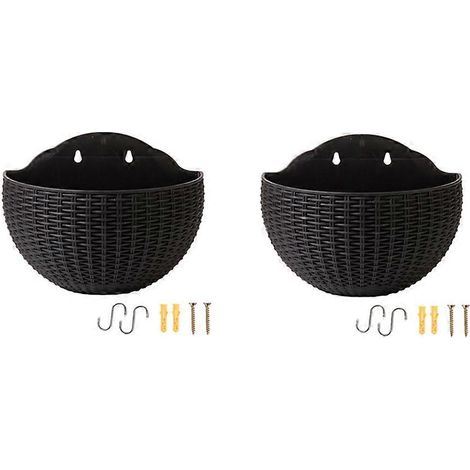 Noir Balcony suspendu plastique pot Succulent pot de fleurs Rattan pot de fleurs (1/5)