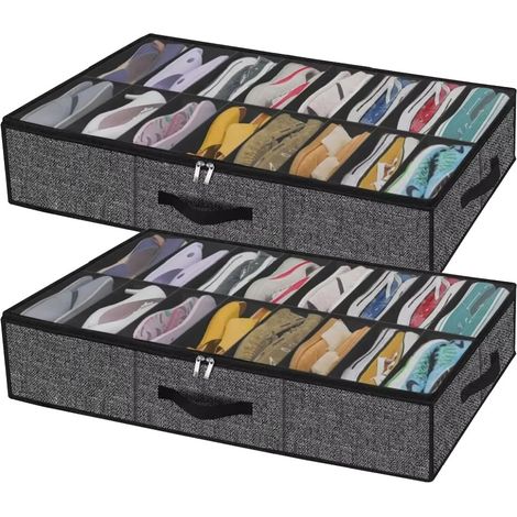 boîtes rangement à chaussures sous le lit transparentes et pliables en non tissé pour placard penderie lot de 2 Tissu (1/4)