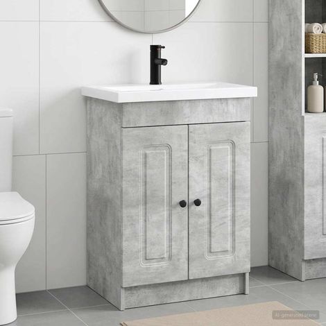 vidaXL Badezimmermöbel-Set Betongrau 56 x 37,5 x 81 cm Holzwerkstoff (1/5)