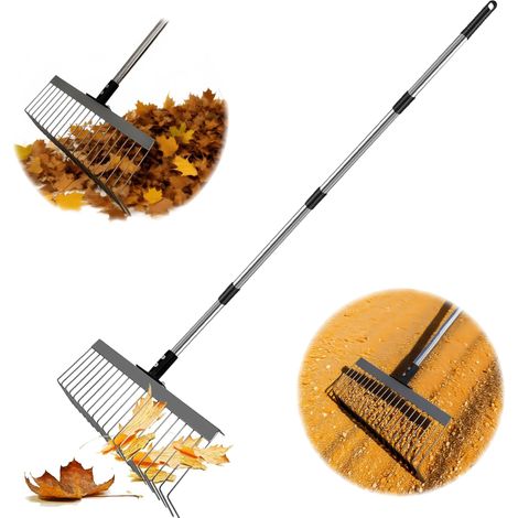 Râteau à feuilles de jardin réglable de 53 à 160 cm, en métal, avec 21 dents, manche télescopique ergonomique, tête de 40 cm de large, râteau à feuilles pour jardin, pelouse, parterres (1/5)