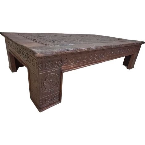 Mesa de centro de madera acabado artesanal marrón 148x88x37 cm (1/5)