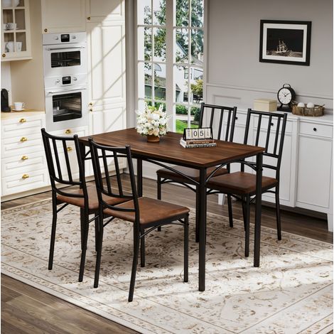 Set tavolo da pranzo industriale 110 x 60 x 76,5 cm con 4 sedie, noce HAVRYA (1/5)