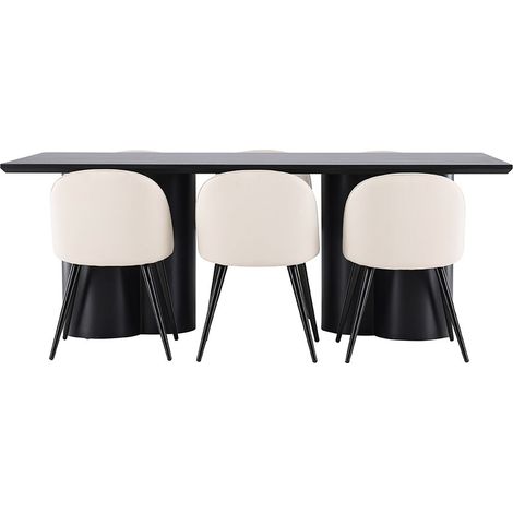 Olivia Essgruppe Tisch 100x210cm und 6 Velours Stühle schwarz.