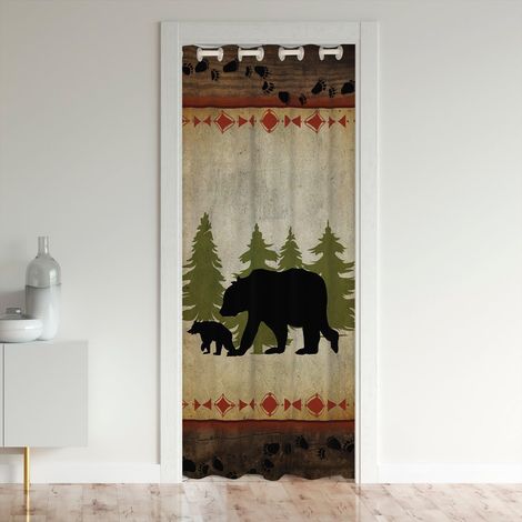Ours Rideau de Porte,Ferme Rustique Ours Rideau de Porte,Wild Ours Rideaux Occultants Cabin Lodge Rideaux Décor de Séparation de Pièce Nature Woodland Ours Paw Rideaux Imprimés Marron Vert 132x203 - 1 (1/5)