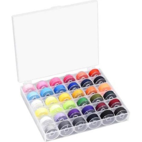 Boîtier de canette à 36 compartiments avec fil, boîtier de canette coloré avec fil et canette, plus fil à coudre haute vitesse de couleur fixe, ensemble de canettes de 36 couleurs. (1/5)
