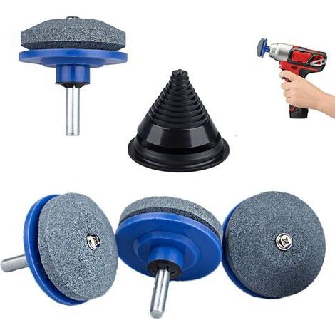 Juego de 4 afiladores universales de cuchillas para cortacésped, para taladros manuales, con 1 afilador equilibrador para jardín, patio y cocina, color azul.