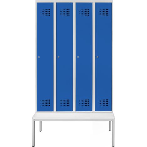 STIER Garderobenspind Premium mit Sitzbankuntergestell 4 Abteile Zylinderschloss lichtgrau/enzianblau (1/2)