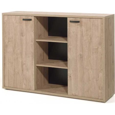 Armoire basse de bureau contemporaine 160 cm chêne doré Balto