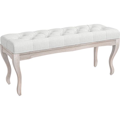 Banc banquette capitonnée style classique chic bois sculpté et lin (1/5)