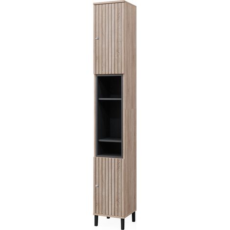Armadio per il bagno Aquis, Marrone, 30 x 190 cm con ante e vani a giorno, Vicco