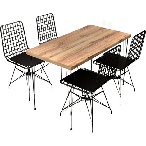 Essgruppe Tisch und Stühle Industrie Holz und Schwarz SQUARE