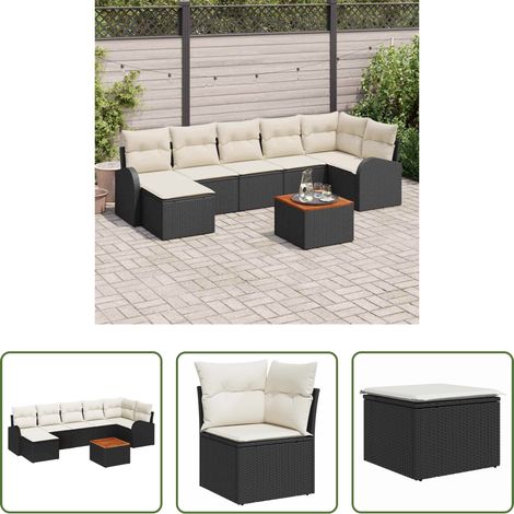 vidaXL Jardin -  Ensemble de canapé de jardin 8 pcs Noir et Crème polyrotin (1/5)
