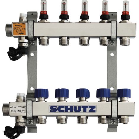 Schütz Edelstahl-Verteiler Komfort 90-3 7 Heizkreise, Länge 420 mm Nr. 3053415 - 7738320605 von Buderus