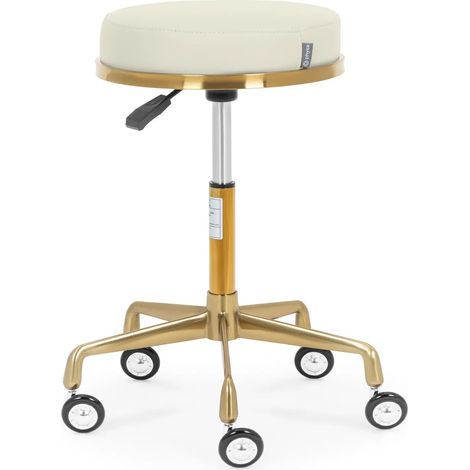 Taburete de oficina 51-64 cm 150 kg PVC contrachapado acero cromado espuma beige oro 140010064 (1/3)