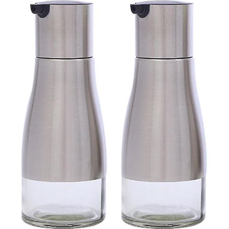 Set aus 2 Spenderflaschen für Olivenöl und Essig, elegantes Set aus schwarzem Edelstahl. (1/5)
