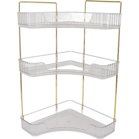 Étagère à maquillage à 3 niveaux, facile d'accès, esthétique, transparente, à poser sur le comptoir de la salle de bain. (1/5)