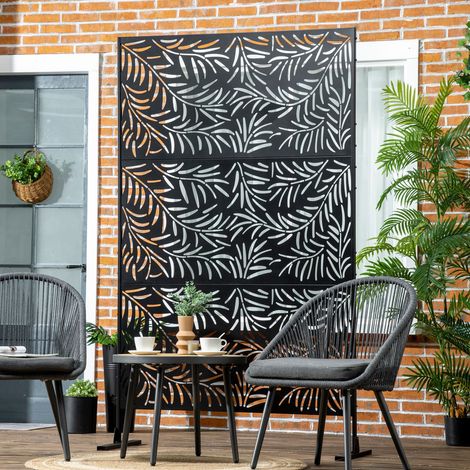 Outsunny Sichtschutzwand, wetterbeständig, Stahl, 122 cm x 45 cm x 198 cm, Schwarz