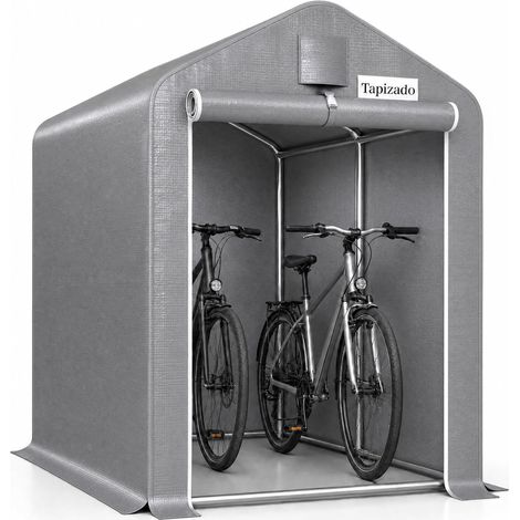 Tente de rangement d'extérieur pour vélo avec portes et aérations enroulables à fermeture éclair, abri de jardin portable, imperméable et résistant aux UV, gris 1,8 x 1 m (1/5)