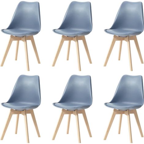 Esszimmerstühle 6er Set, Massivholzbeine, abnehmbares Kissen, blau (1/5)