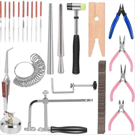 Ensemble d'outils de bijoutier, scie de bijoutier, cadre, étau en bois, étau à anneaux en bois, mandrin, outil de mesure, maillet (1/5)