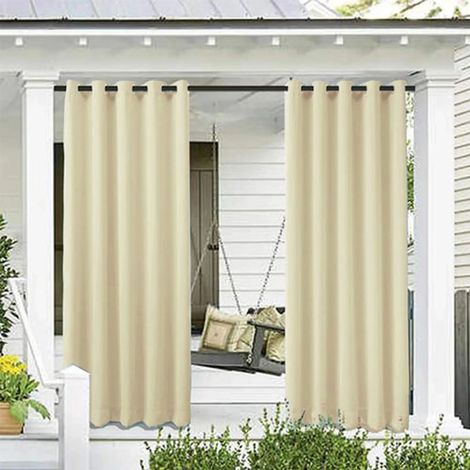 Lot de 2 Rideau, œillets antirouille, tissu polyester imperméable, occultant UV, pour terrasse jardin (1/5)