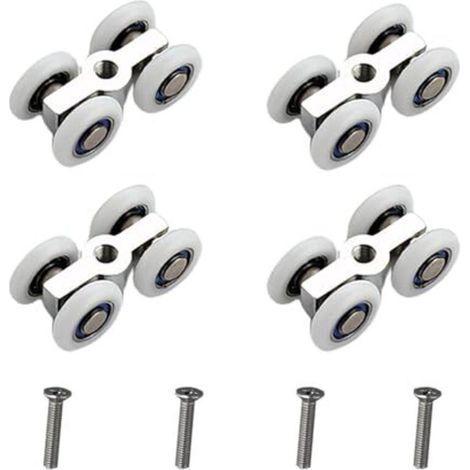Roulettes pour portes coulissantes, lot de 4, roulettes silencieuses à 4 roues, chariot de porte coulissante en alliage de zinc, système de roulettes de douche avec filetage M6, Ø 20 mm, convient aux