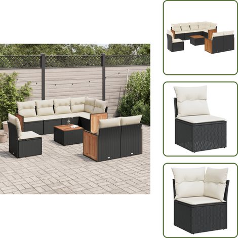 Salon de jardin 9 pcs avec coussins noir résine tressée - Ensemble Salon De Jardin - Meuble Extérieur - Salon De Jardin Pliable - Set Salon De Jardin - Fauteuil Jardin (1/5)