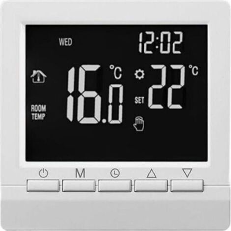 Thermostat d'ambiance pour chaudière filaire avec écran LCD numérique programmable avec modes de planification hebdomadaire et protection anti-gel intégrée (1/4)