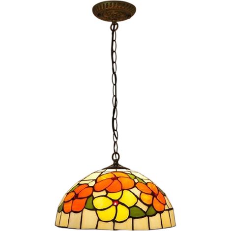 LEDANDER Lustre rétro européen Tiffany en verre à motif floral riche, luminaire de luxe idéal pour la décoration de la maison, du restaurant, de l'hôtel, du café et du bar. (1/5)