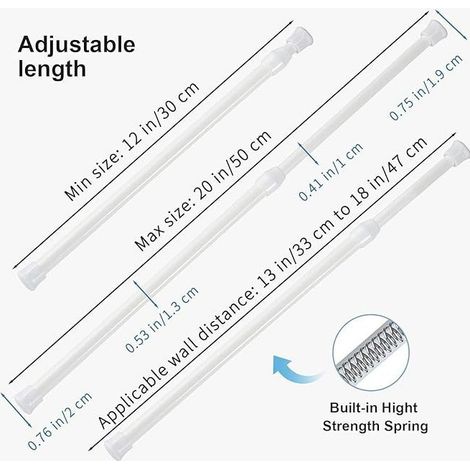 Ensemble de 2 barres télescopiques pour la maison, barre de tension réglable de 30 à 50 cm, un indispensable pour les armoires et les étagères. (1/5)