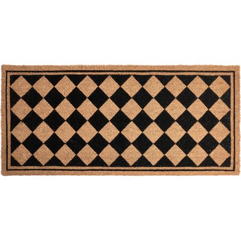 Paillasson en Fibre de Coco 55 x 120 cm Antidérapant Dessous en PVC Motif en Losanges Beige et Noir Cardona (1/5)