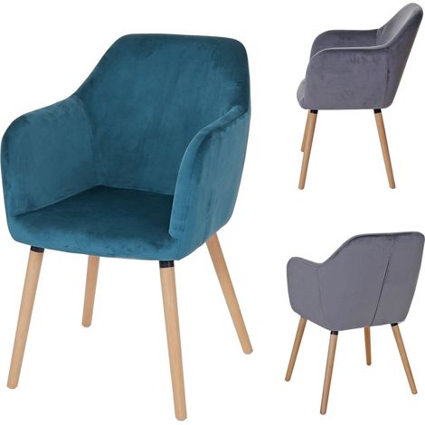 Chaise de salle à manger Malmö T381, rétro - velours, bleu pétrole (1/4)