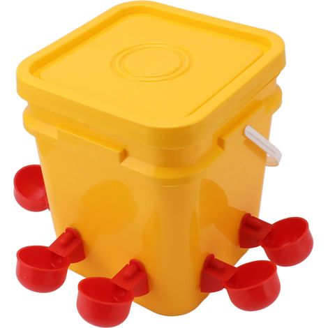 Abreuvoir automatique pour poulets avec réservoir portatif de 12 L, équipement d'abreuvement pour volailles (seau pour oies et canards), bol rouge pour oiseaux et vis noires. (1/5)